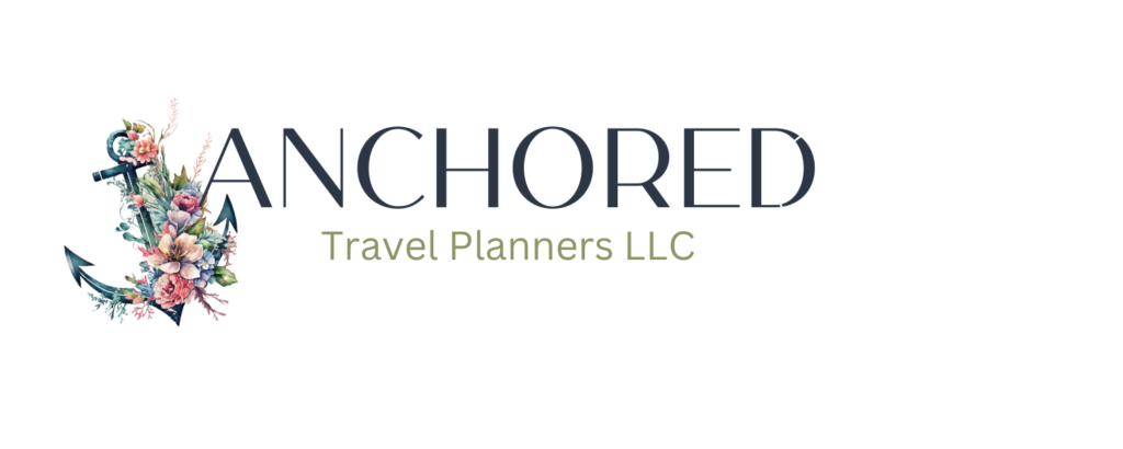 Anchored South Travel Planners LLC blue anchor with colorful flowers